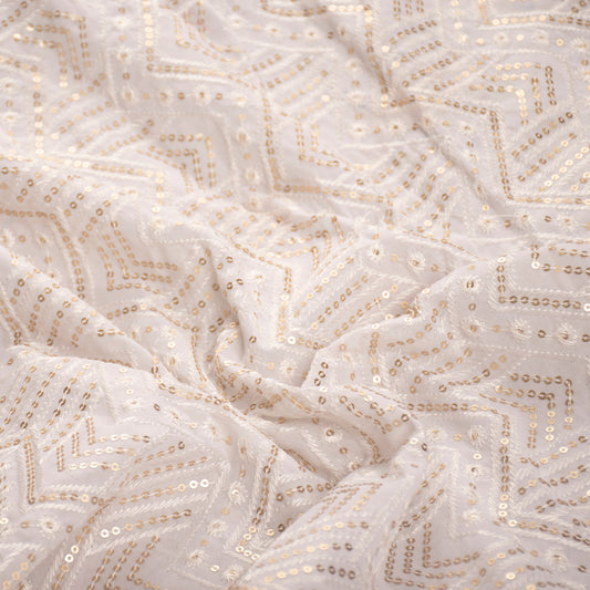 White Embroidered Georgette Fabric with Sequins (1 Mtr)