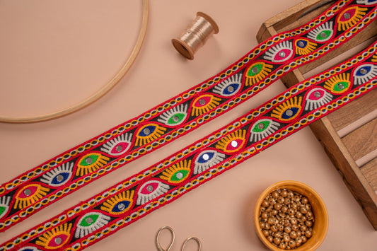 Embroidered Eye Kutchi Trim (2 Mtrs)