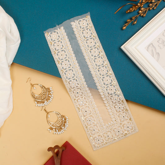 Chikankari Neckline Applique with Pearls