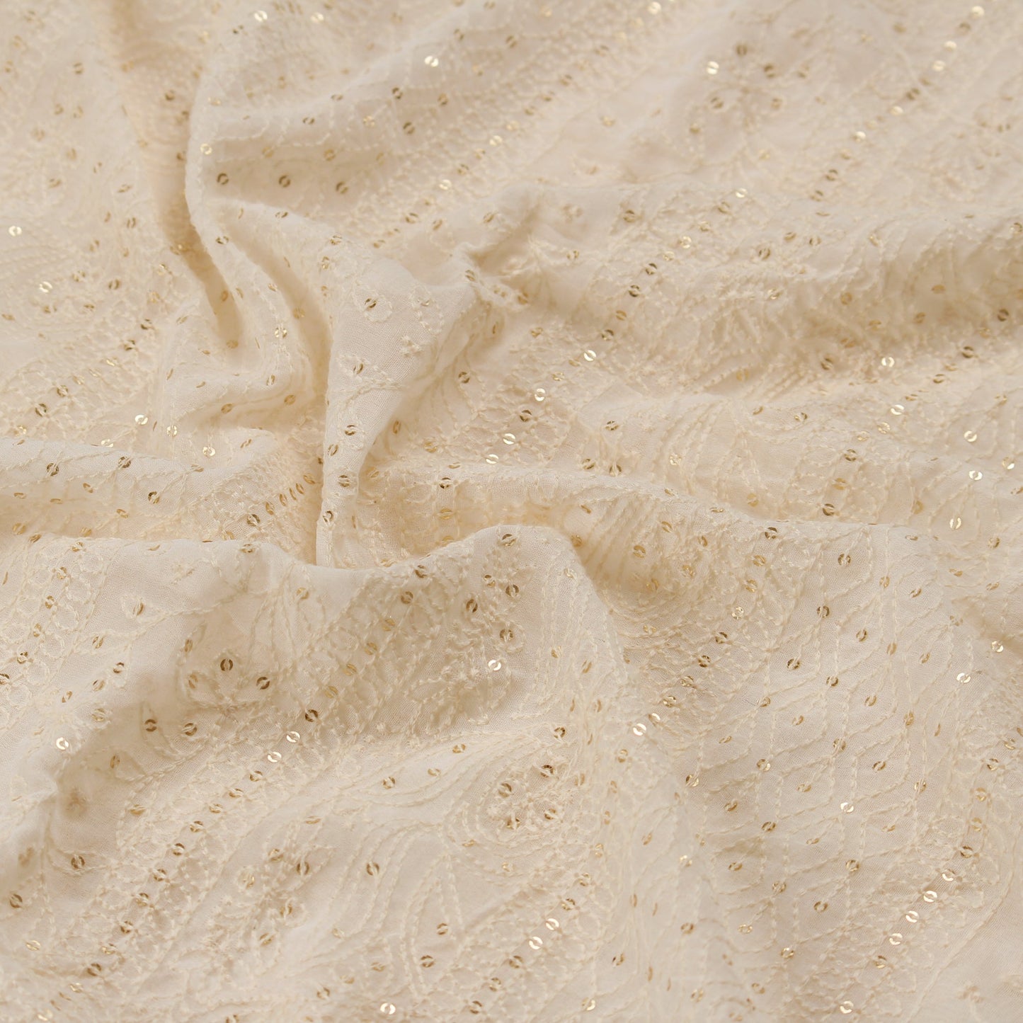 Dyeable Off-White Embroidered Georgette Fabric with Sequins (1 Mtr)