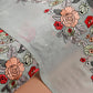 Sage Green Embroidered Floral Georgette Fabric (1 Mtr)