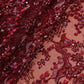 Burgundy Embroidered Net Fabric with Beadwork (1 Mtr)