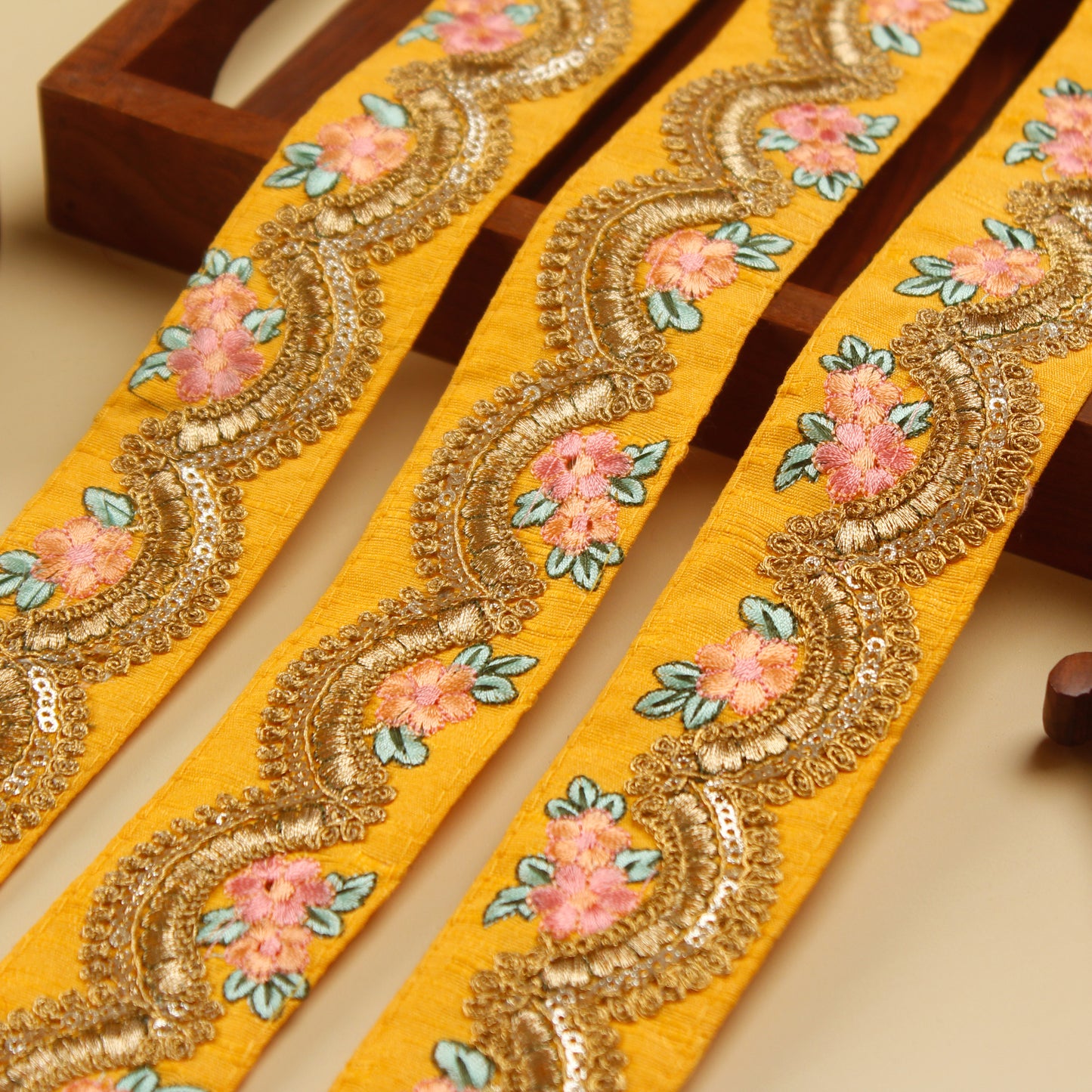 Yellow Floral Embroidered Trim (9 Mtrs)