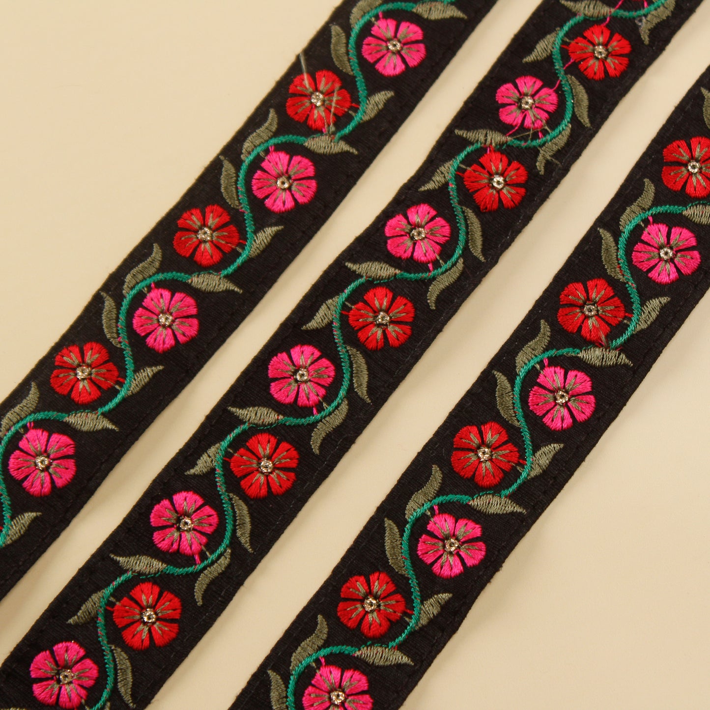 Black Floral Embroidered Trim (8 Mtrs)