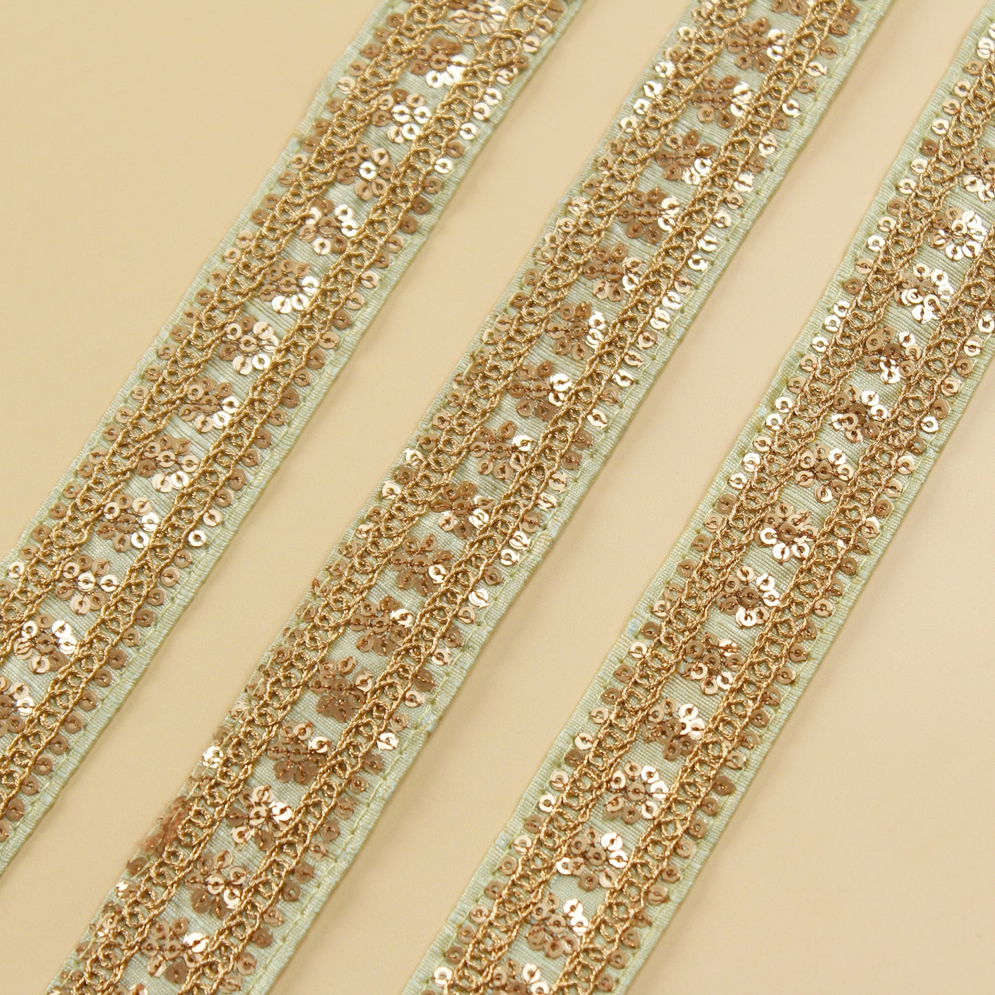Green Embroidered Sequin Trim (9 Mtrs)