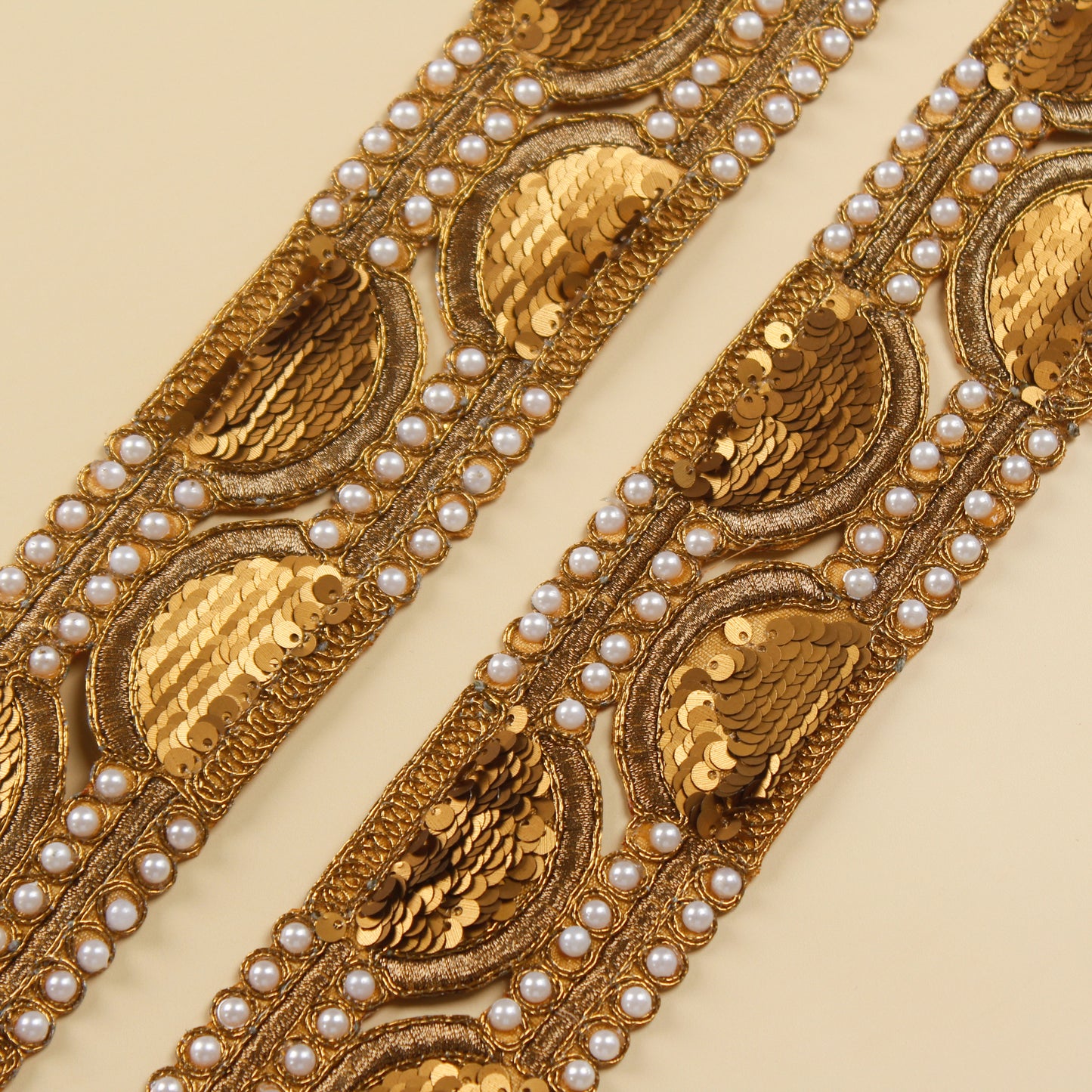 Gold Embroidered Cutwork Trim  (9 Mtrs)