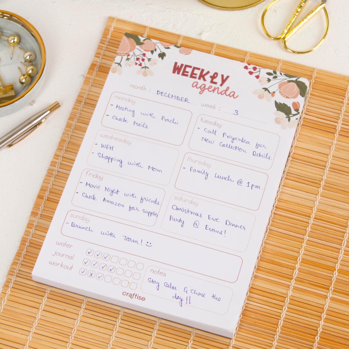 Floral Weekly Agenda Notepad