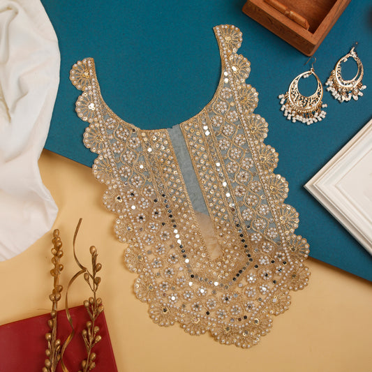 Gold Zari Neckline Applique with Pearls