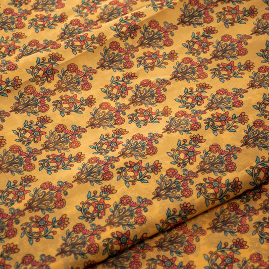 Mustard Yellow Kalamkari Print Organza Fabric (1 Mtr)