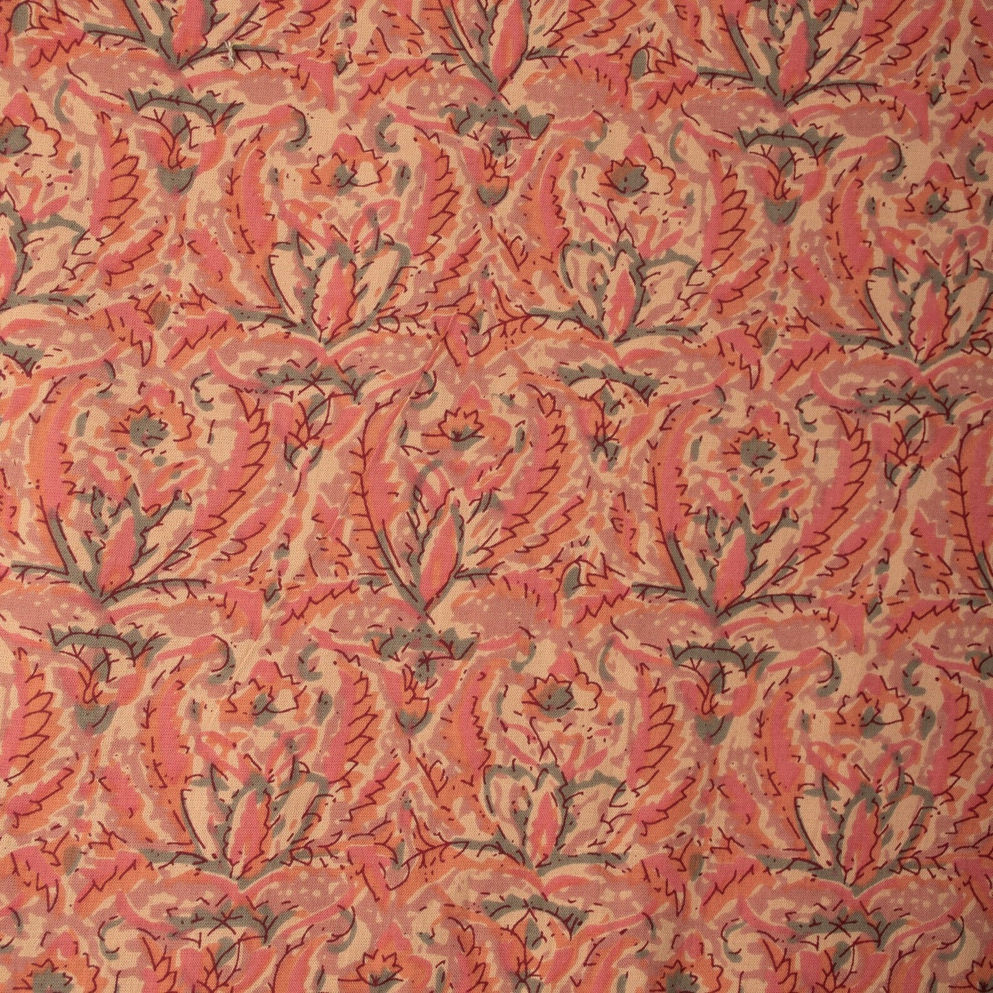 Salmon Red Floral Cotton Sateen Fabric