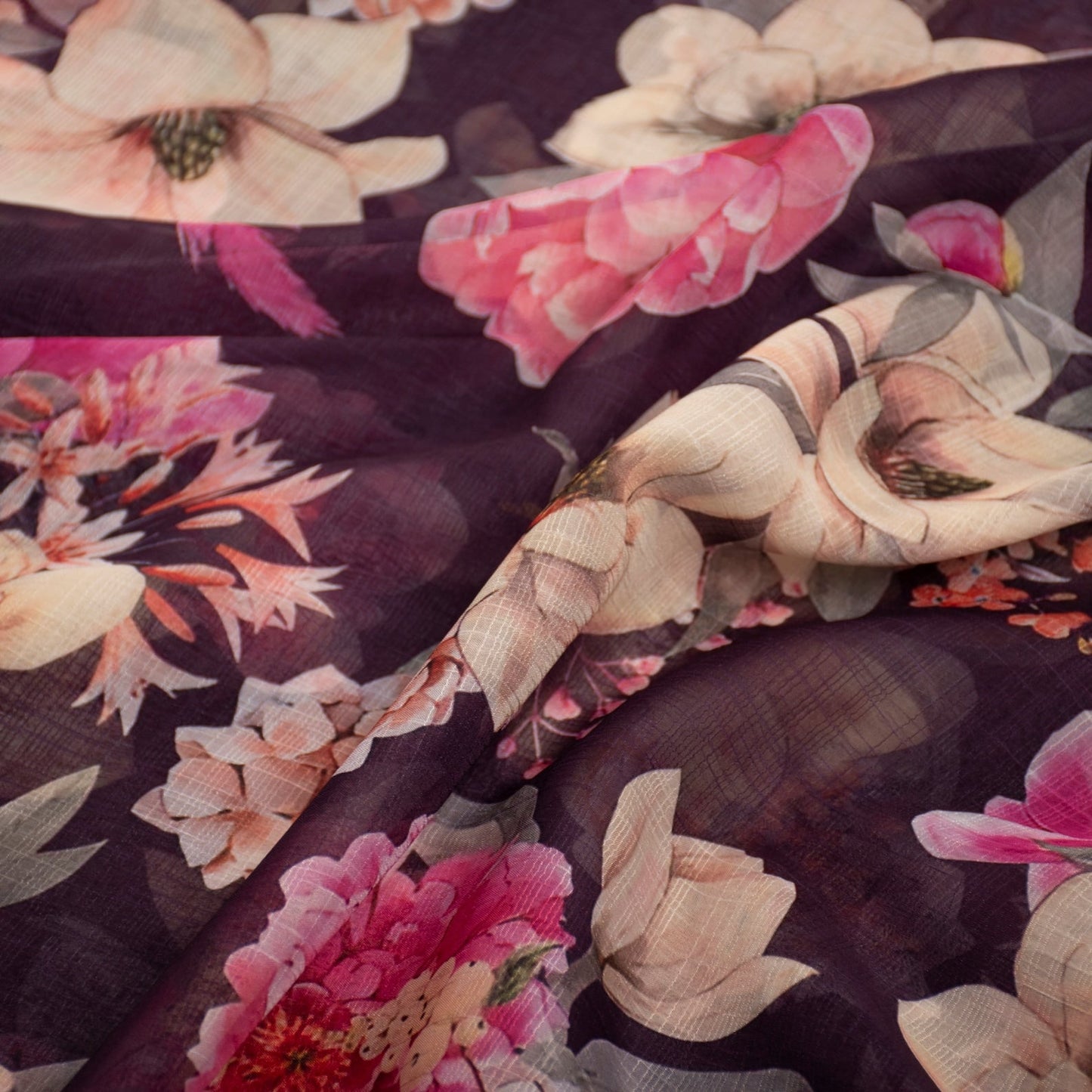 Purple Floral Chiffon Fabric (1 Mtr)