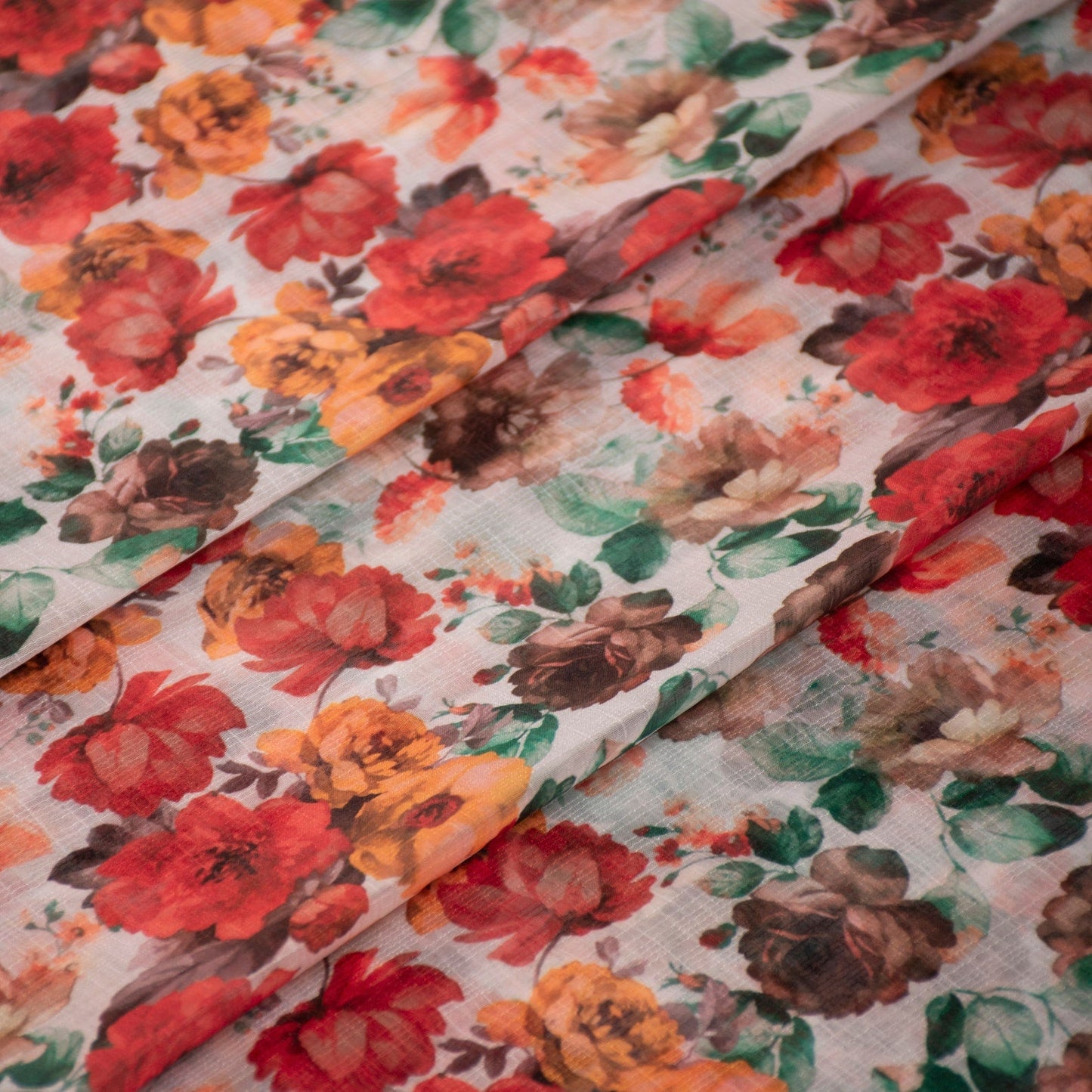 White and Red Floral Chiffon Fabric (1 Mtr)