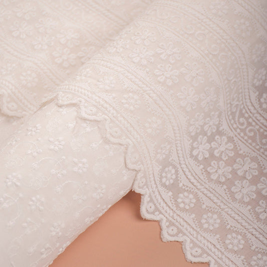 White Schiffli Embroidery Cotton Fabric (1 Mtr)