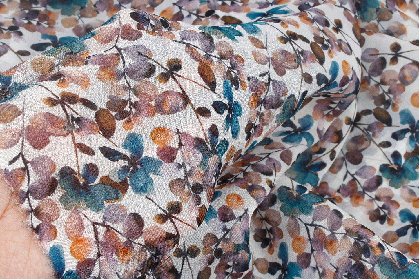 Watercolour Floral Print Organza Sheer Fabric (1 Mtr)
