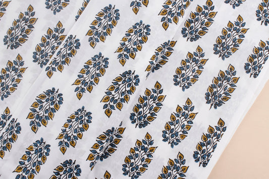 White Mul Cotton Screen Print Fabric (1 Mtr)