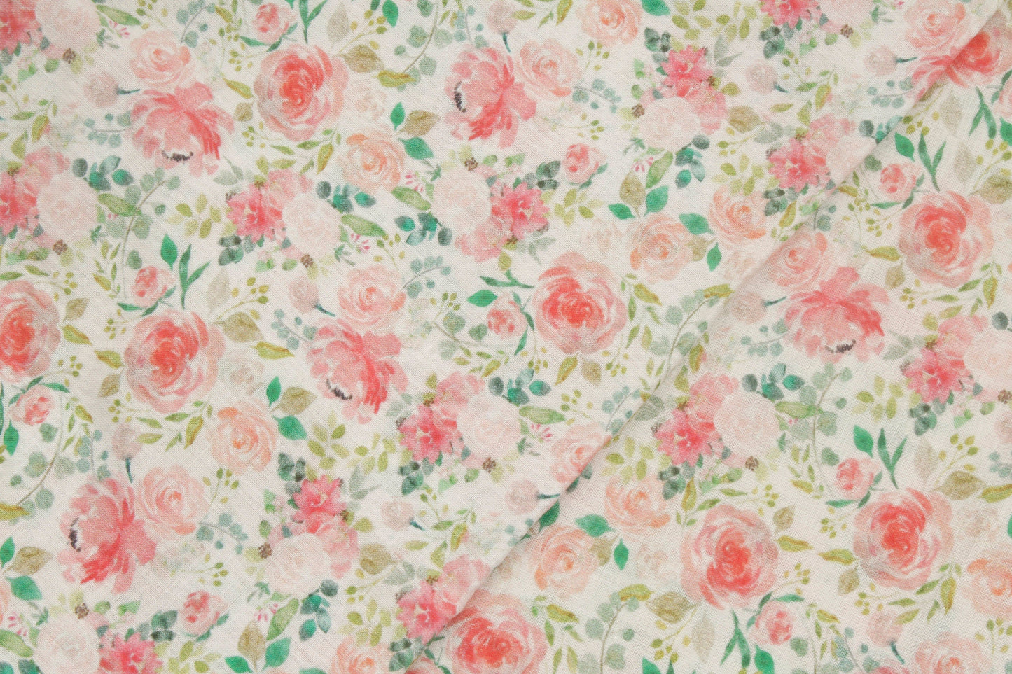 White Rose Print Cotton Fabric (1 Mtr)