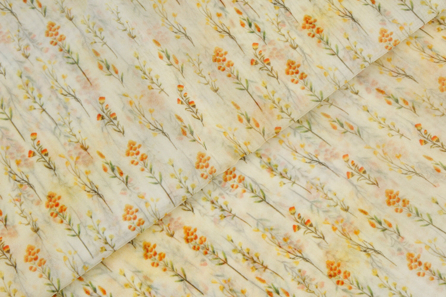 Yellow Organza Cottagecore Print Sheer Fabric (1 Mtr)