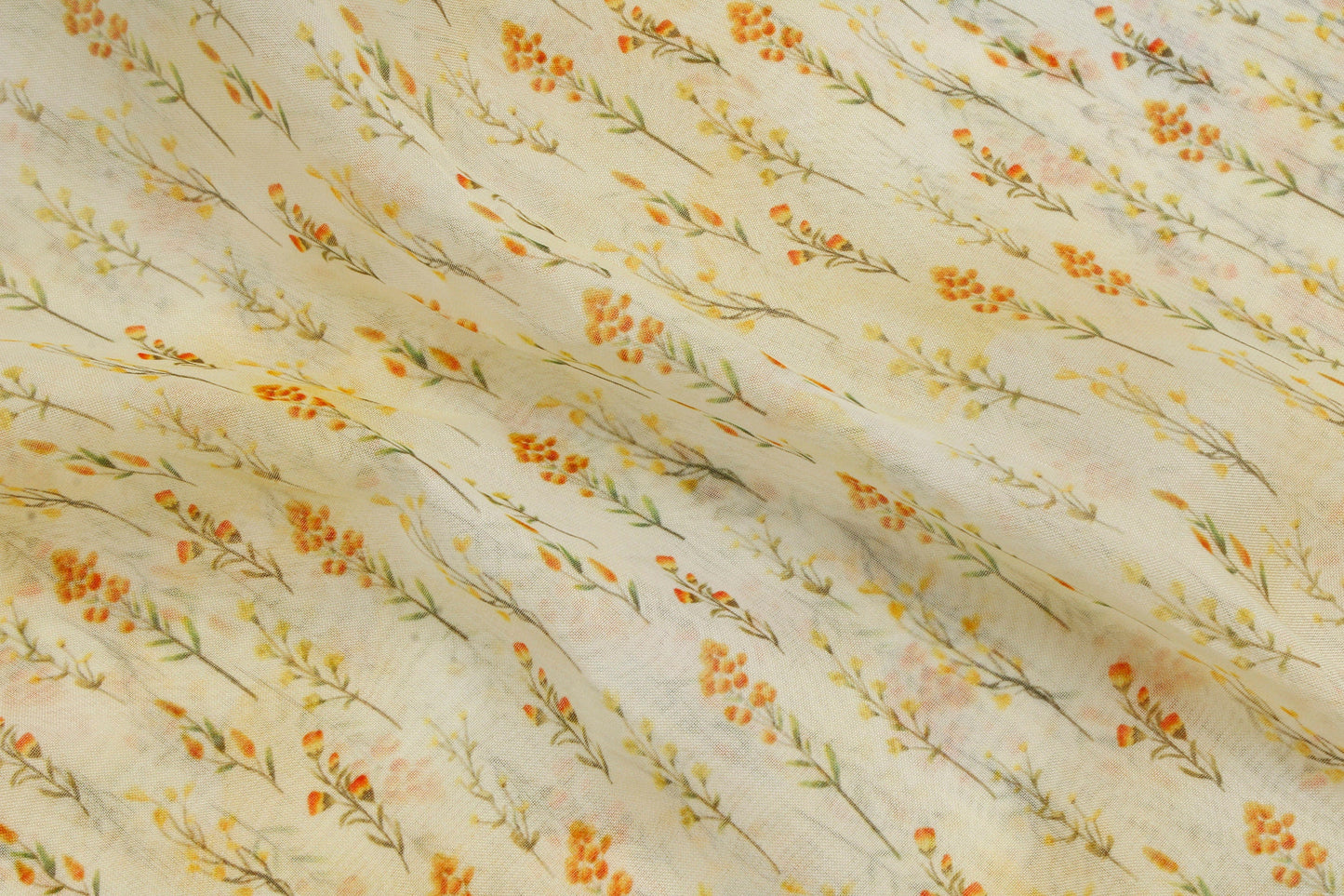 Yellow Organza Cottagecore Print Sheer Fabric (1 Mtr)