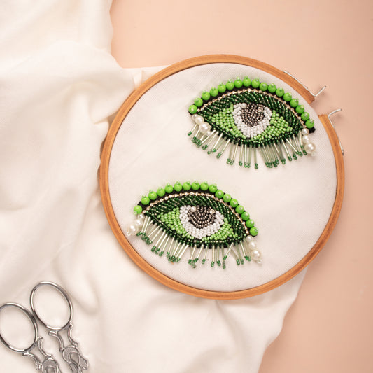 Green Beaded Evil Eye Appliques (2 pieces)