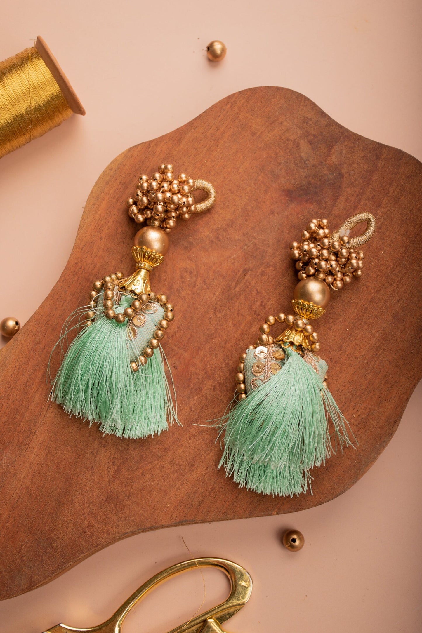 Set of 2 Embroidered Silky Tassel Charms