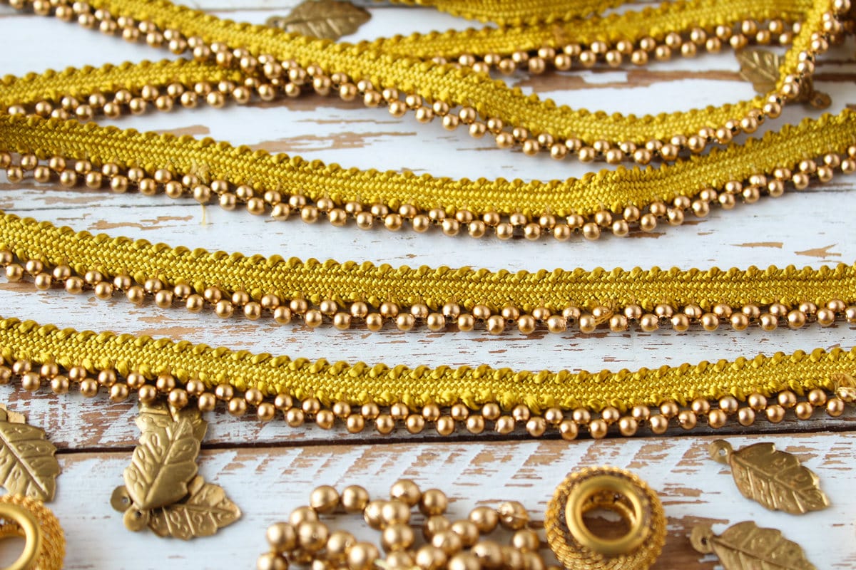 Antique Gold Beaded Piping Trim (3 Mtrs)