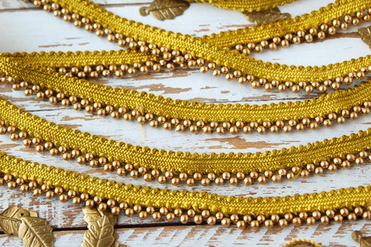 Antique Gold Beaded Piping Trim (3 Mtrs)