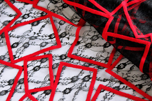 Black and Red Net Lace Fabric