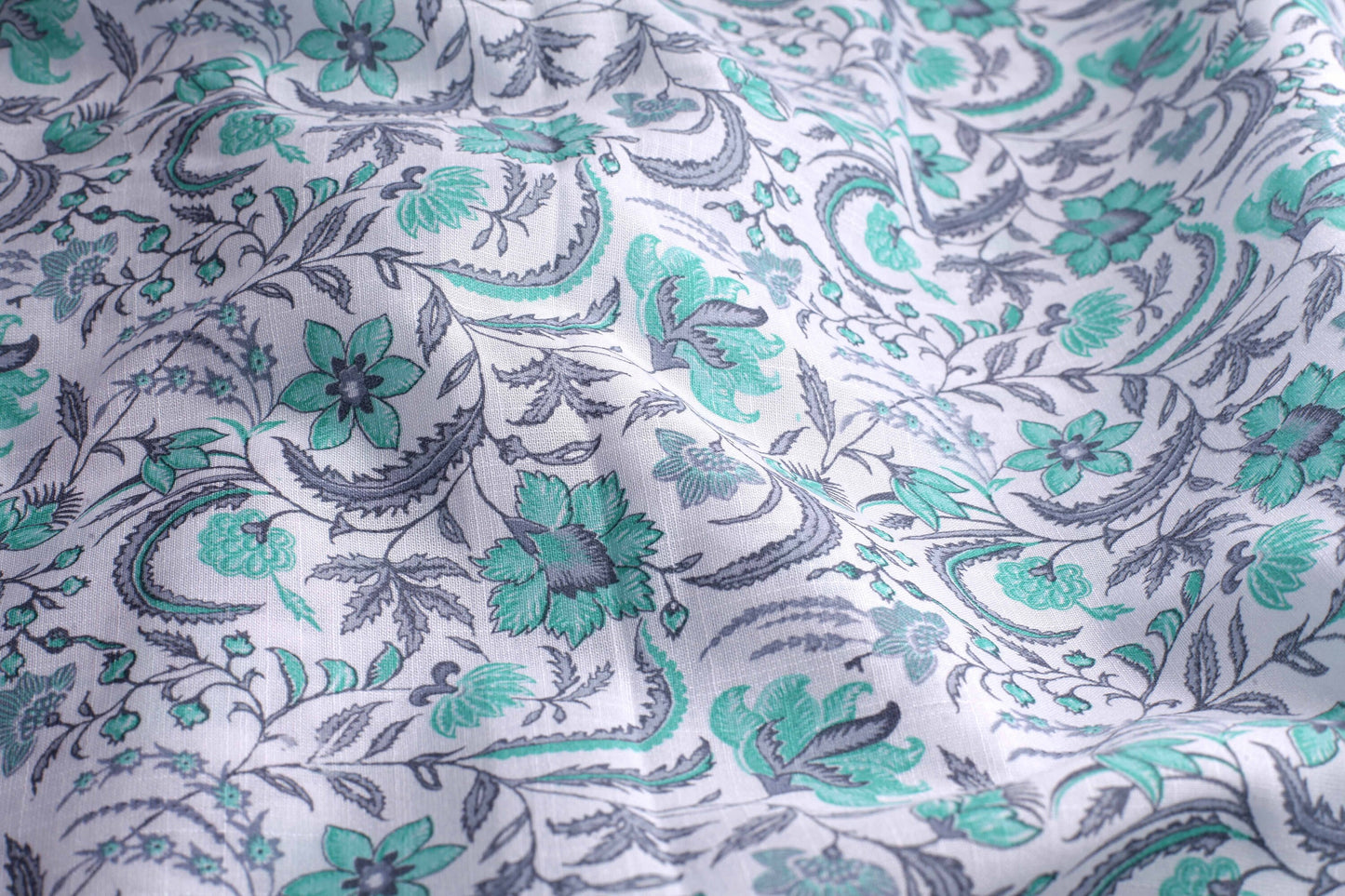 White Screen Print Floral Cotton Fabric
