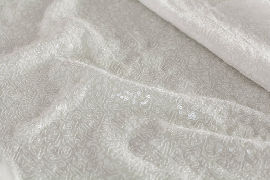 White Sequin Georgette Fabric