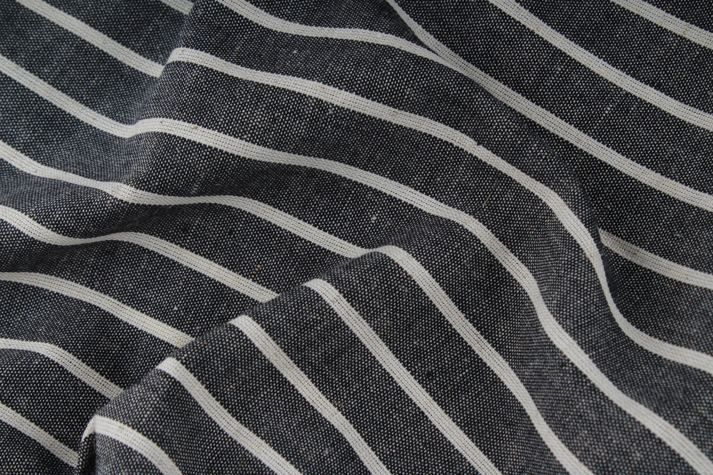 Grey Striped Loom Textured Cotton Fabric