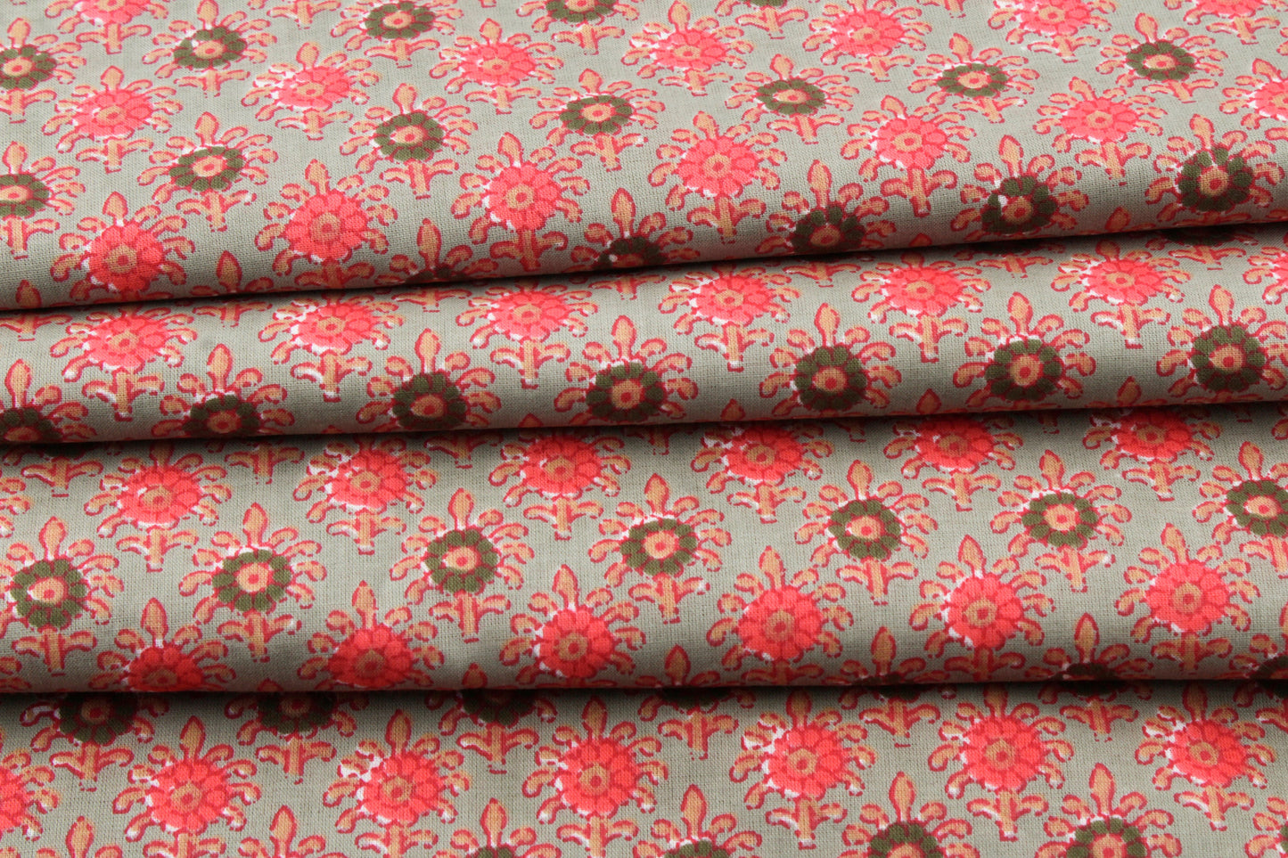 Green Screen Print Floral Cotton Fabric