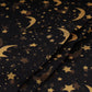 Black Star and Moon Print Organza Fabric