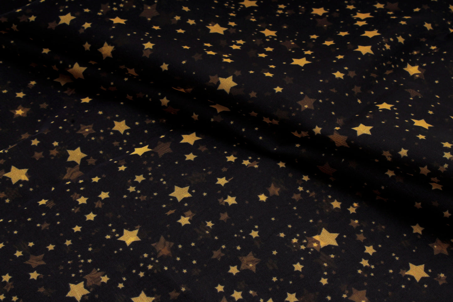 Black and Gold Star Print Organza Fabric