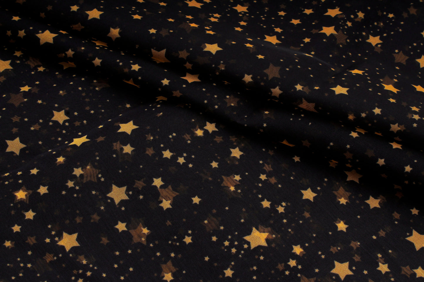 Black and Gold Star Print Organza Fabric
