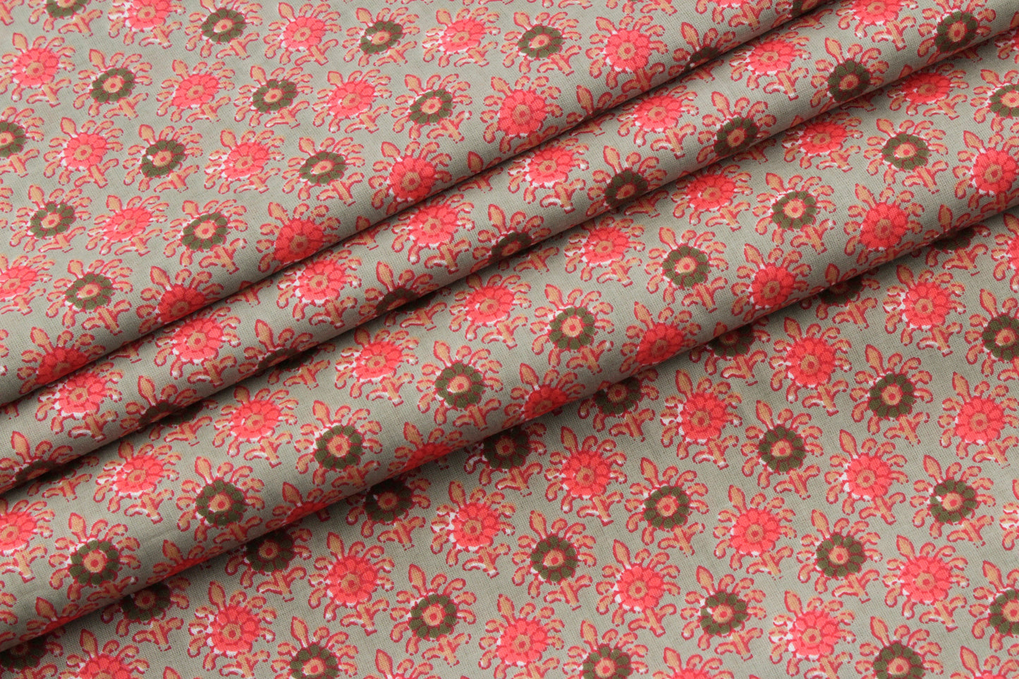Green Screen Print Floral Cotton Fabric