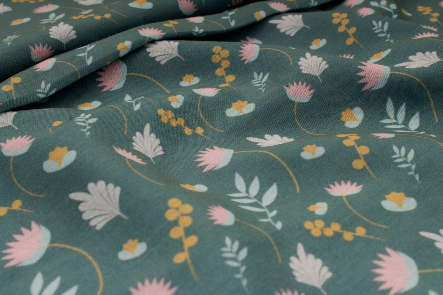 Sage Green Scandinavian Print Muslin Silk Fabric