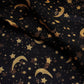 Black Star and Moon Print Organza Fabric
