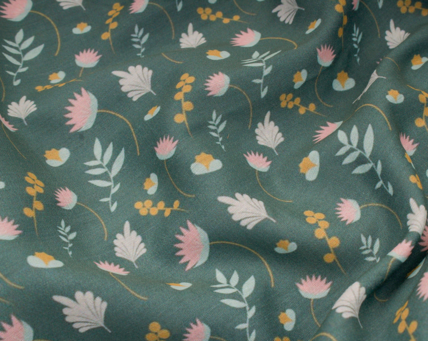 Sage Green Scandinavian Print Muslin Silk Fabric
