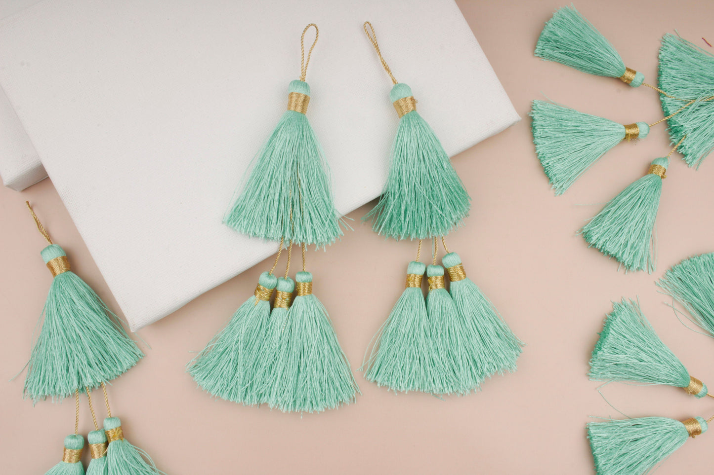 Set of 2 Green Silky Tassels for DIY Crafts