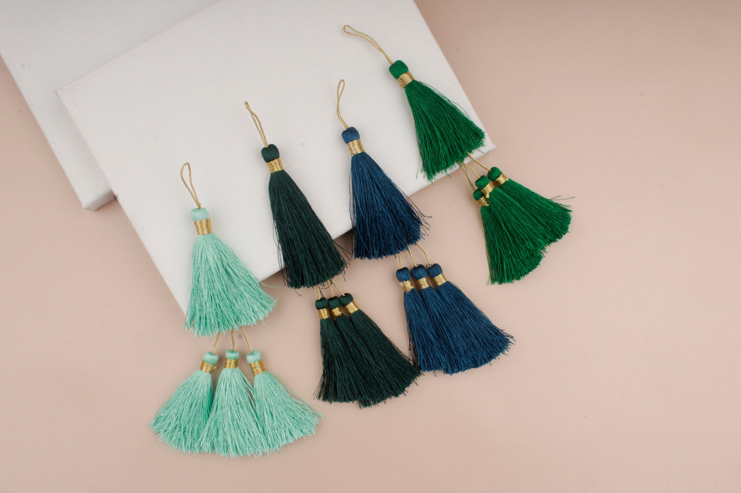 Set of 2 Green Silky Tassels for DIY Crafts