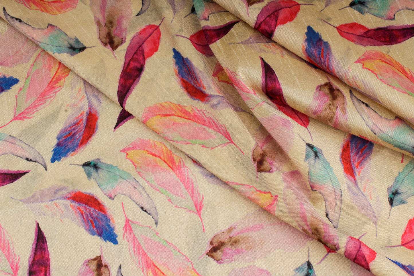 Feather Print Poly Dupioni Fabric for Lehenga