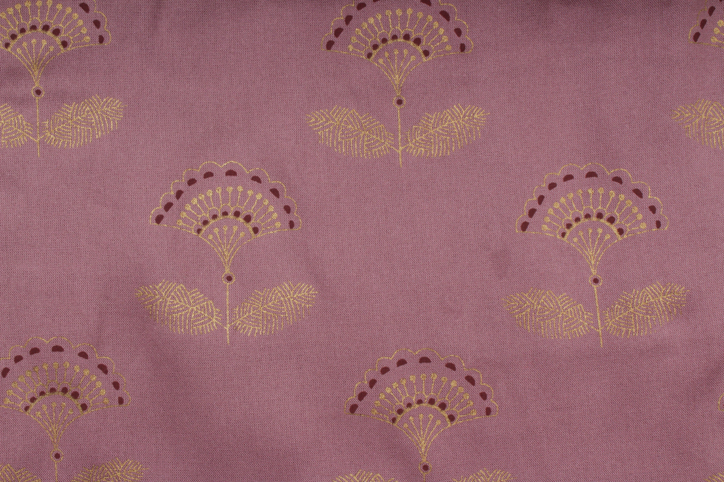 Mauve and Gold Floral Foil Print Fabric