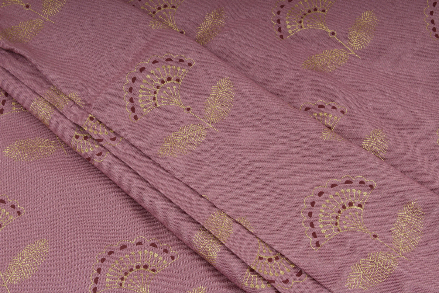 Mauve and Gold Floral Foil Print Fabric