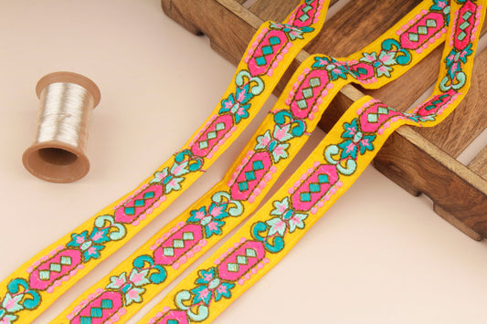 Yellow Embroidered Geometric Trim (1 Mtr)