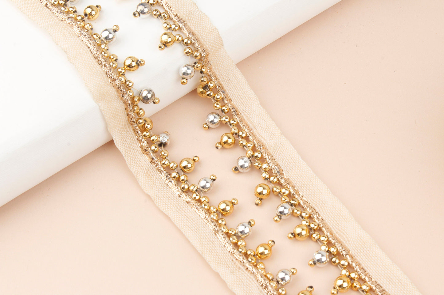 Gold and Silver Beaded Piping Trim (3 Mtrs)