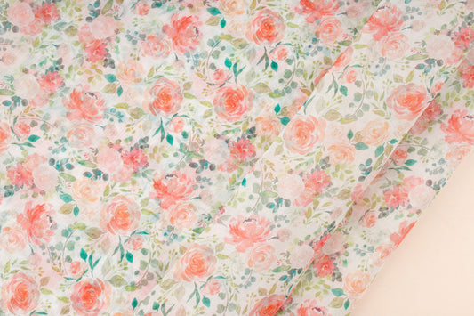 Rose Print Sheer Organza Fabric