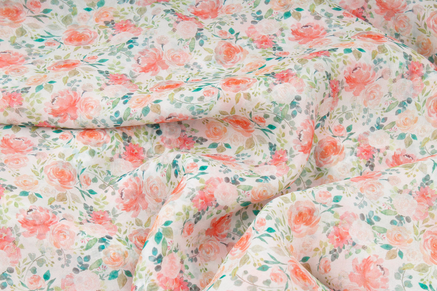 Rose Print Sheer Organza Fabric