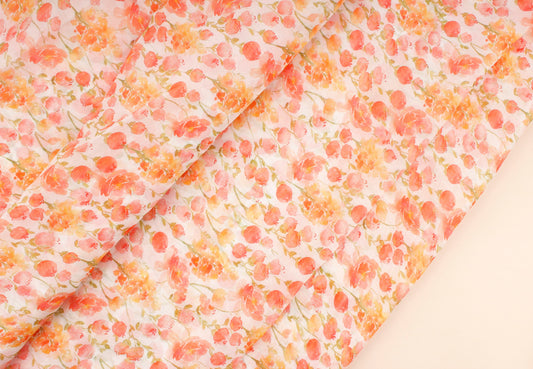 Peony Print Soft Organza Sheer Fabric (1 Mtr)