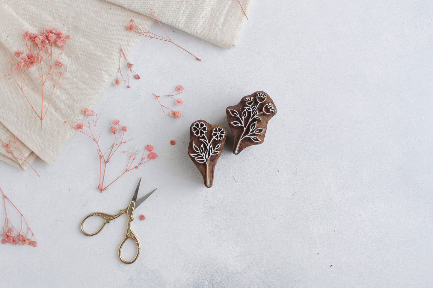 Floral Wooden Printing Blocks (2 pieces)