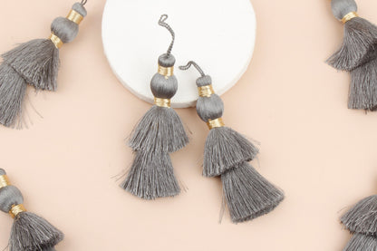 Set of 2 Silky Tassels in Yellow, Grey, White